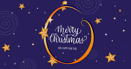 Image of christmas greetings text with christmas decoration and stars