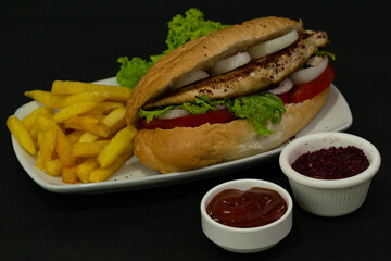 Closeup fish sandwiches and french fries