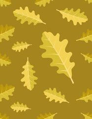 autumn leaves seamless background, brown and yellow color, vector illustration 