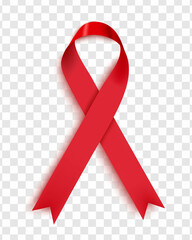 Realistic red ribbon, symbol of World AIDS Day, December 1, vector illustrations. The symbol of the World Cancer Day on February 4