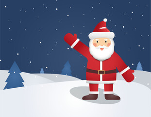 santa claus with trees in the snow, winter time, merry christmas and happy new year 