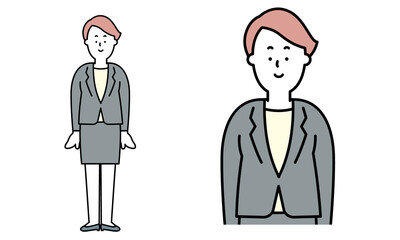 普通に立っているスーツ姿の女性のイラスト素材