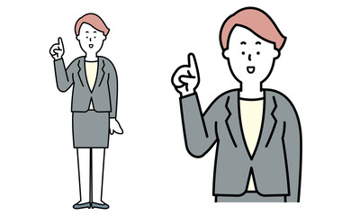 人差し指を立てているスーツ姿の女性のイラスト素材