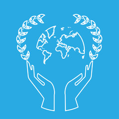 hand holding planet icon, nature protection, vector illustration