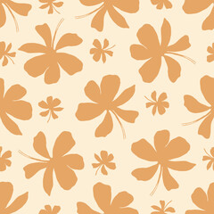 Fototapeta premium Abstract jasmine floral vector seamless pattern background. Silhouettes of flower heads, blossom, petals. Monochrome orange backdrop. Botanical repeat for medicinal healing plant. All over print