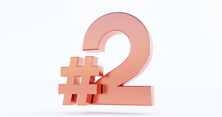 3d render of Hashtag icon with number two.