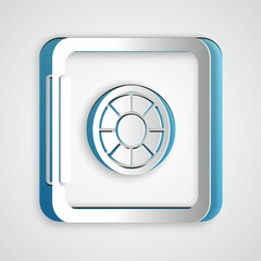 Paper cut Safe icon isolated on grey background. The door safe a bank vault with a combination lock. Reliable Data Protection. Paper art style. Vector