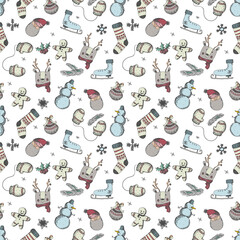 seamless patern hand drawn new year with hristmas elements