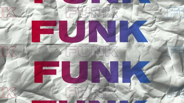Animation of funk text in repetition on white background