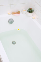 Bath Tub SPA at Home Candle Flower Bamboo Face Brush Vertical