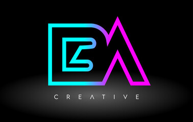 BA Neon Purple Blue Letters Logo Design. BA Outline Letter Icon Vector