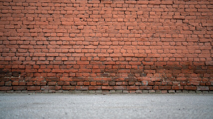 Brick texture, wall and ground. Photo background backdrop. outside