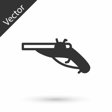 Grey Vintage pistols icon isolated on white background. Ancient weapon. Vector