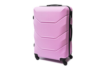 pink suitcase on white background. Pink luggage isolated