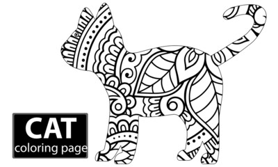 Zentangle stylized cat for adult coloring page