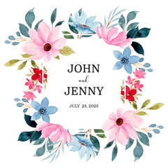 Colorful floral frame with watercolor
