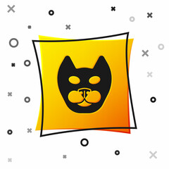 Black Cat icon isolated on white background. Yellow square button. Vector