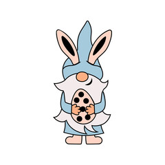 Gnome with bunny ears and egg is on white background. Vector illustration.