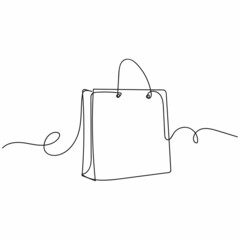 Vector continuous one single line drawing icon of shopping bag in silhouette on a white background. Linear stylized.