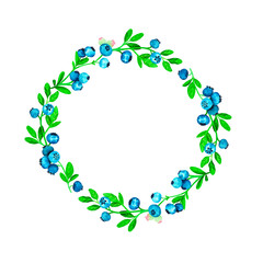 Blueberry wreath. Watercolor vintage illustration. Isolated on a white background. For your design.