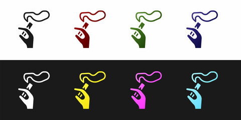 Fototapeta premium Set Hand with smoking cigarette icon isolated on black and white background. Tobacco sign. Vector