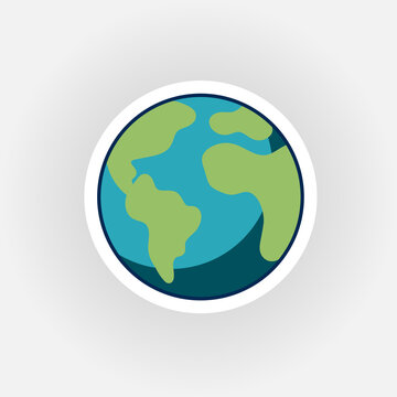 Cute Planet Sticker. Flat Cartoon of Earth Globe. Vector Illustration Image.