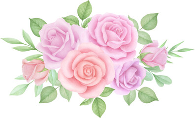 Watercolor Pink Roses bouquet, Wedding Roses, Floral arrangements, 