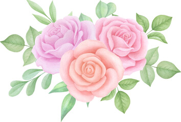 Watercolor Pink Roses bouquet, Wedding Roses, Floral arrangements, 