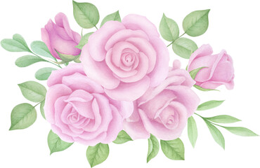 Watercolor Pink Roses bouquet, Wedding Roses, Floral arrangements, 