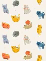 Seamless pattern with cute and funny cats - 468776796