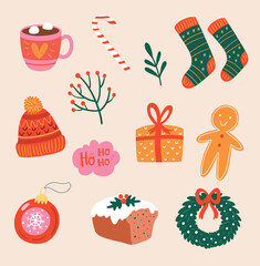 Holidays background and vector set. Christmas stuff