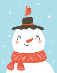 Christmas card with cute snowman