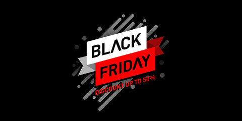 Lettering Black friday sale banner on black background. Black friday Sale with discount 50%. For art template design, brochure style, banner, flyer, book, blank, card, poster.