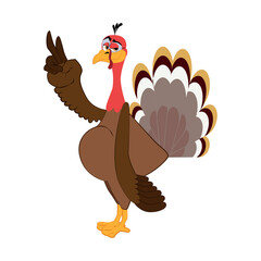 Funny Thanksgiving Turkey bird cartoon character vector illustration