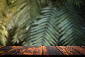 Jungle table background. Interior table for a cosmetic item against the backdrop of tropical...
