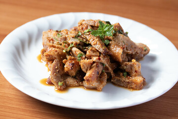 Spicy Grilled Pork Neck Larb, a popular Thai dish