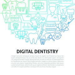 Digital Dentistry Line Concept. Vector Illustration of Outline Design.