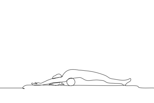recommend clip art: woman doing exercises with a roll - pilates for the back and posture - one line drawing vector. exercise and pilates concept (fitness)