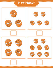 Counting game, how many Cookie. Educational children game, printable worksheet, vector illustration
