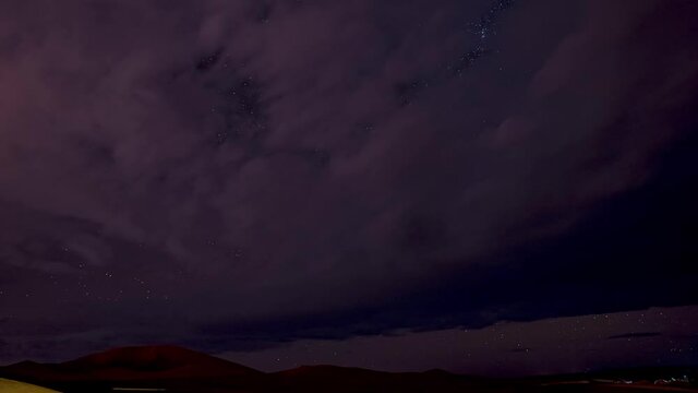 Beautiful timelapse views of the desert under the night starry sky. Milky way over Sahara desert. Beautiful night sky timelapse.