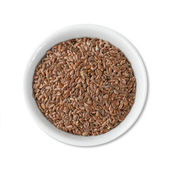Brown linseed on a bowl isolated over white background