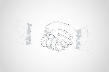 Handshake isolated on background. For web site, poster, placard and greeting card. Useful for contract agreement and presentation material. Creative art concept, vector illustration