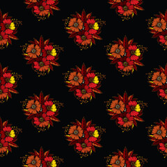 Original vector seamless pattern in vintage style. Background of autumn bouquets of flowers. A design element.