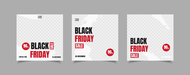Set of Black Friday Sale Social Media Post for Promo Discount, Instagram Feed post and Stories bundle for promotion