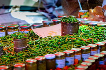 Red and green spice, Saint Paul market place, Reunion Island