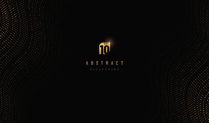 Abstract wavy golden glitter stripes line pattern on black background with copy space. Luxury and elegant banner design. You can use for cover template, poster, flyer, print ad. Vector illustration