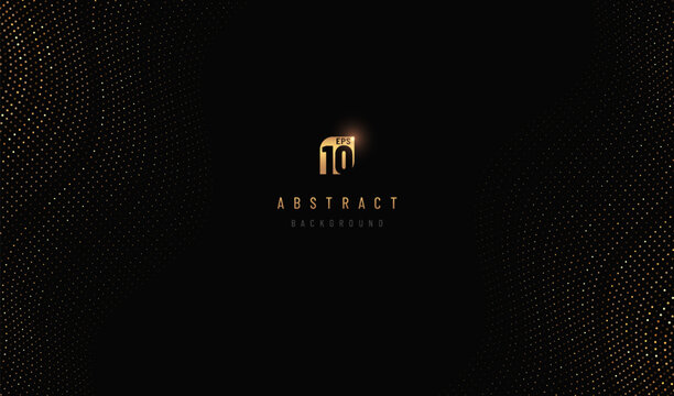 Abstract wavy golden glitter stripes line pattern on black background with copy space. Luxury and elegant banner design. You can use for cover template, poster, flyer, print ad. Vector illustration