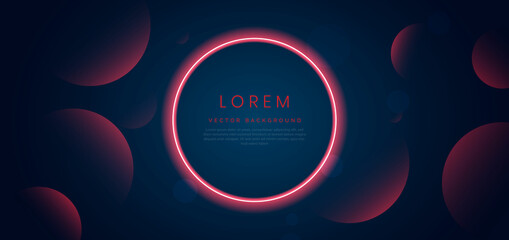 Abstract red gradients color overlapping circles on dark blue background. Modern concet.