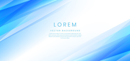 Abstract banner blue and white gradient triangles overlap background with copy space for text.