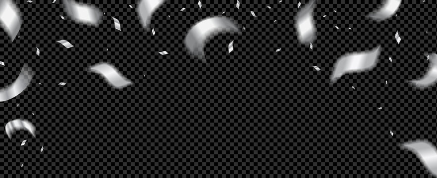 silver confetti and streamer on black background
